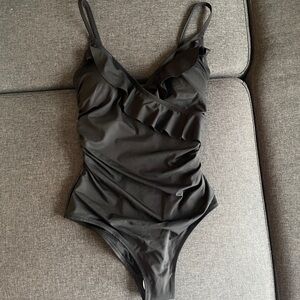 NWT H&M Womens Black One-Piece Swimsuit with ruffle details